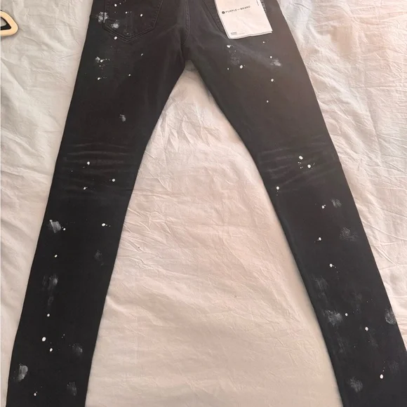 Black Skinny Jeans with Distressed Speckle Design